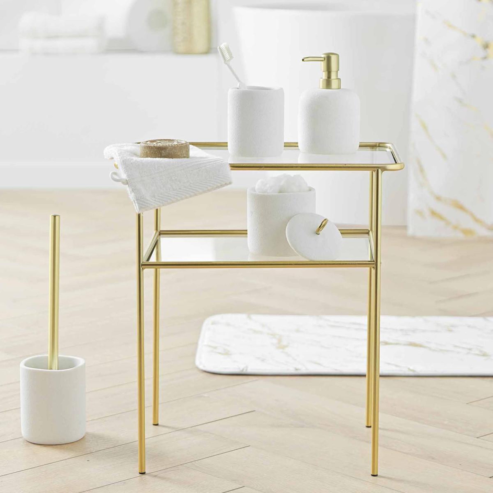 Voir la diapositive 4 : Douceur d'Intérieur Pot à cotons en résine  aquamarbre  13cm blanc
