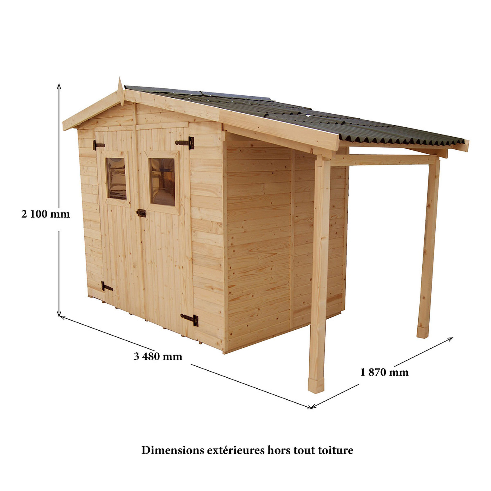 Voir la diapositive 3 : Abri de jardin bois - 3,7m² - KALVIA