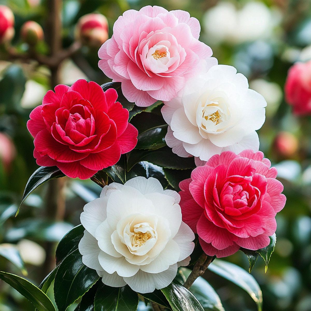 PLANT IN A BOX Camélia - Set de 3 - Camellia japonica - Hauteur 25-40cm - ⌀9cm