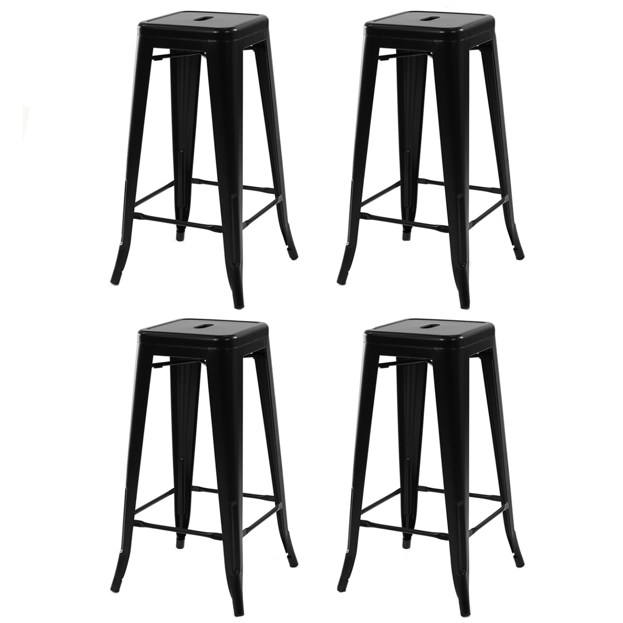 ID MARKET Lot de 4 tabourets de bar leny métal noir mat empilable aspect brut factory
