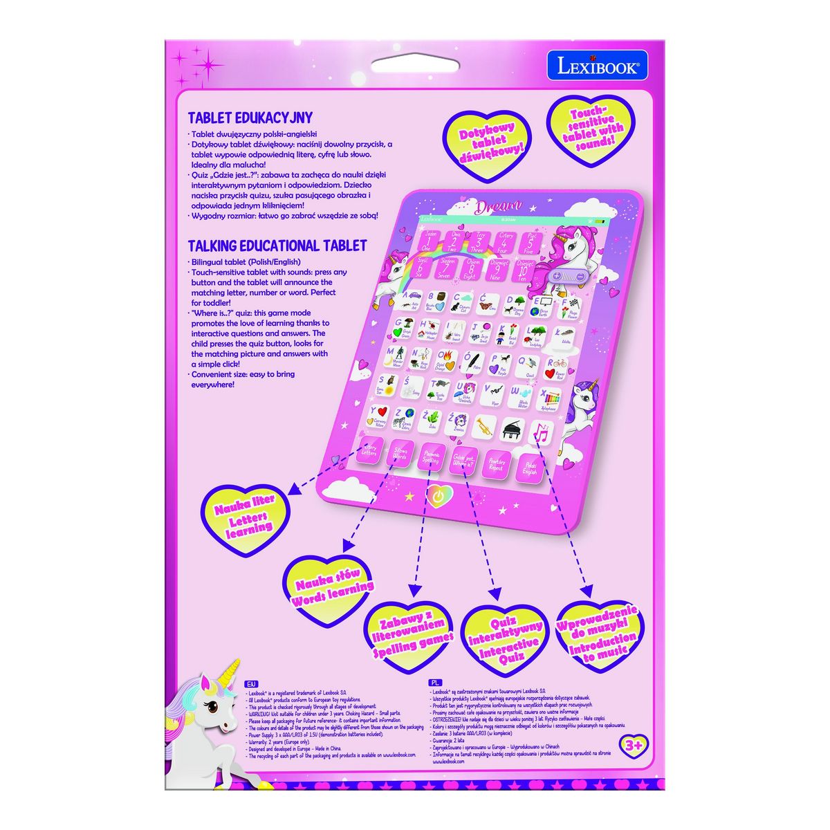 Lexibook Tablette Éducative bilingue Licorne en polonais et en anglais