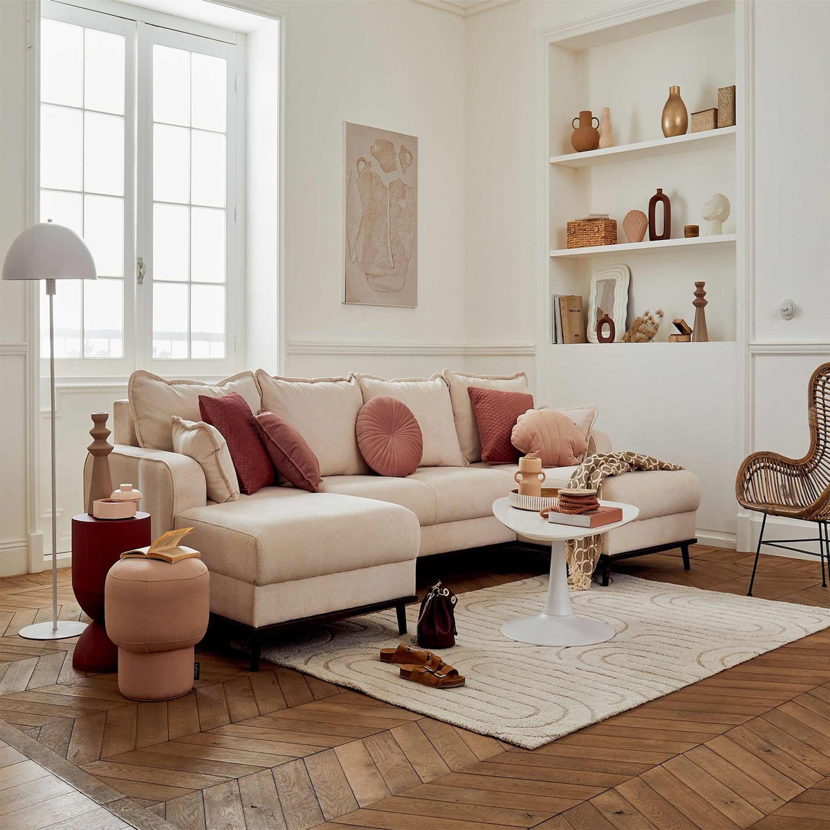 LISA DESIGN Albane - canapé panoramique en u - 7 places - convertible avec coffre - en velours côtelé