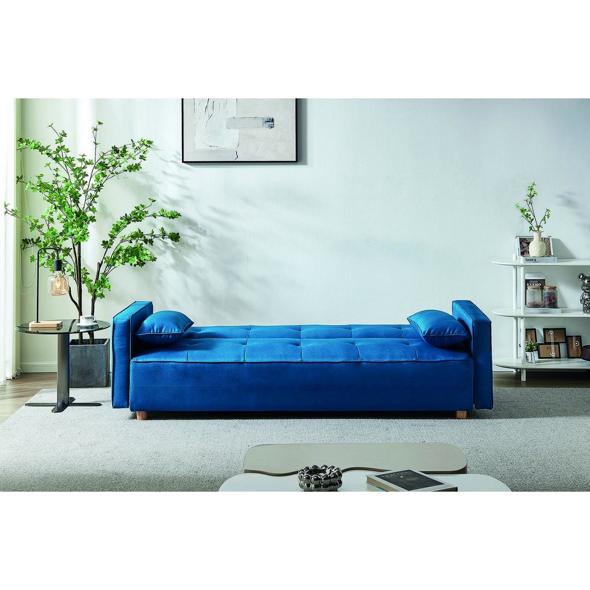 CONCEPT USINE Canapé scandinave convertible 3 places en tissu bleu canard COPENHAGUE