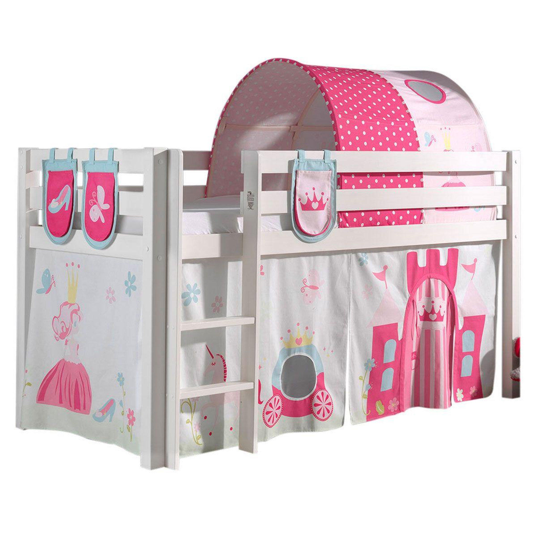 Paris Prix Pack - lit enfant surélevé, tente, 3 pochettes & tunnel  pino princesse  blanc