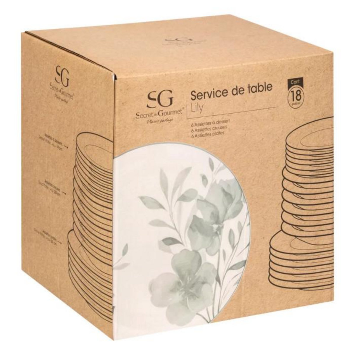 SECRET DE GOURMET Service de Table 18 Pièces  Lily  26cm Blanc