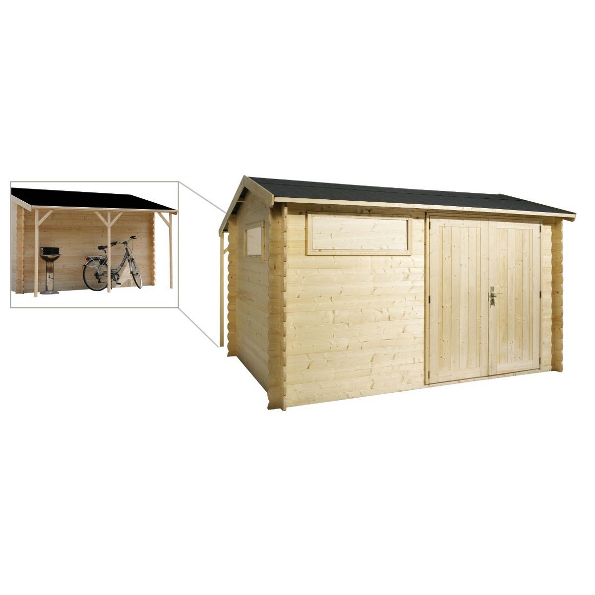 Abri bois avec auvent Amol / 7.92m² / 28mm