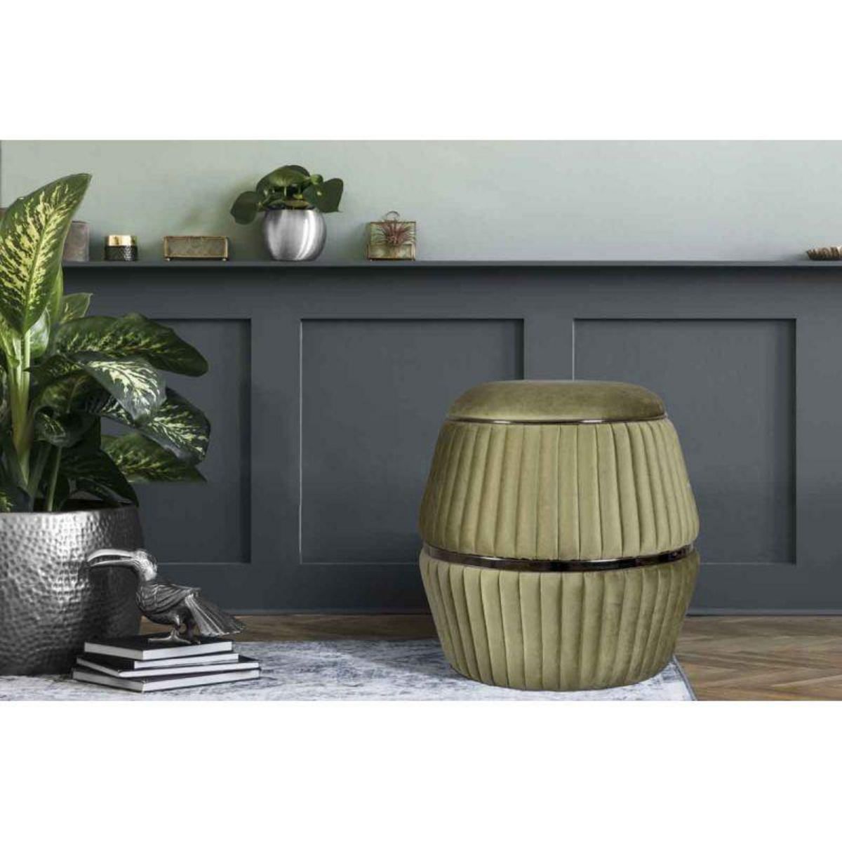 Paris Prix Pouf Rond Design  Doric  53cm Vert & Gris