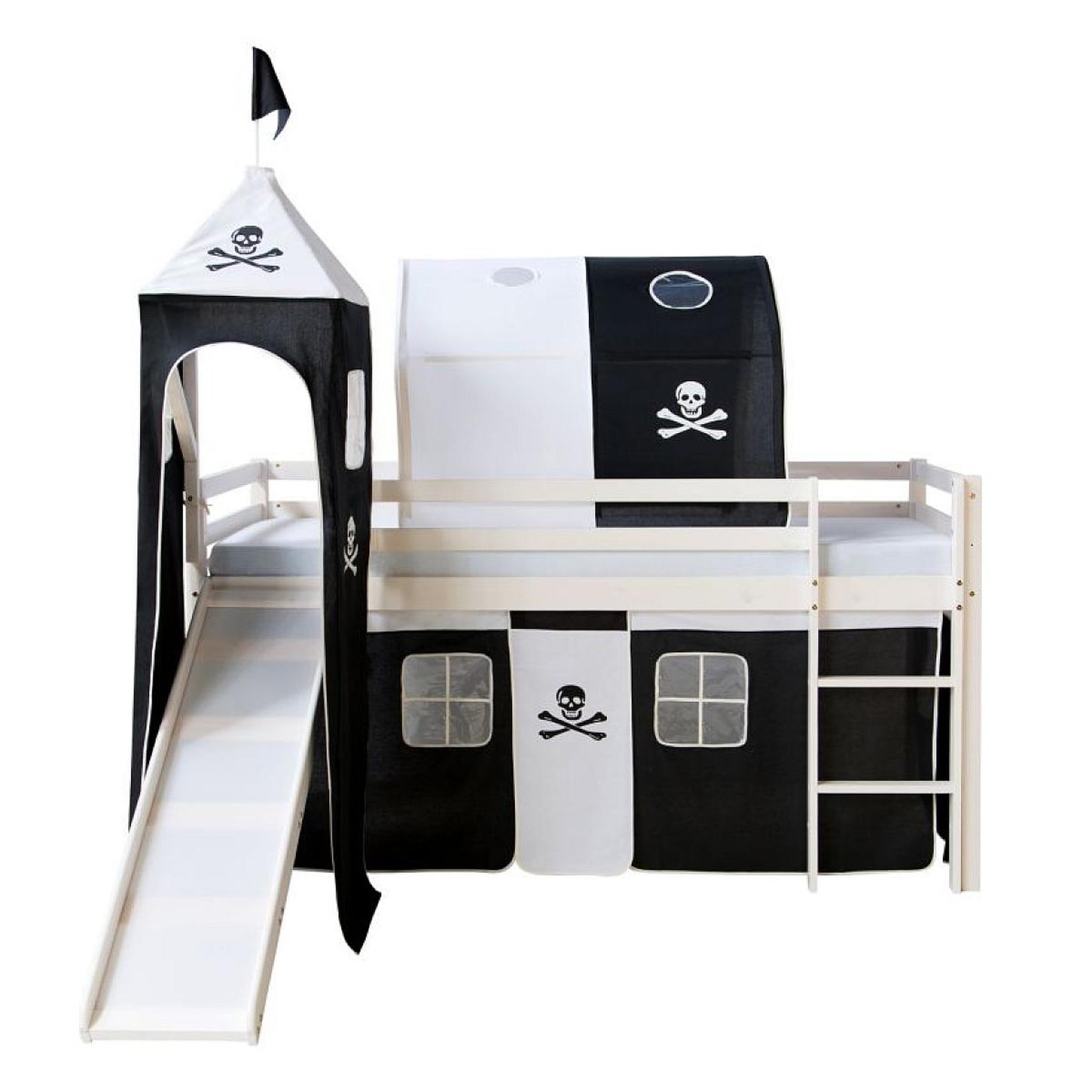Voir la diapositive 4 : HomeStyle4U Lit noir mi-haut 90x200 cm tour toboggan matelas