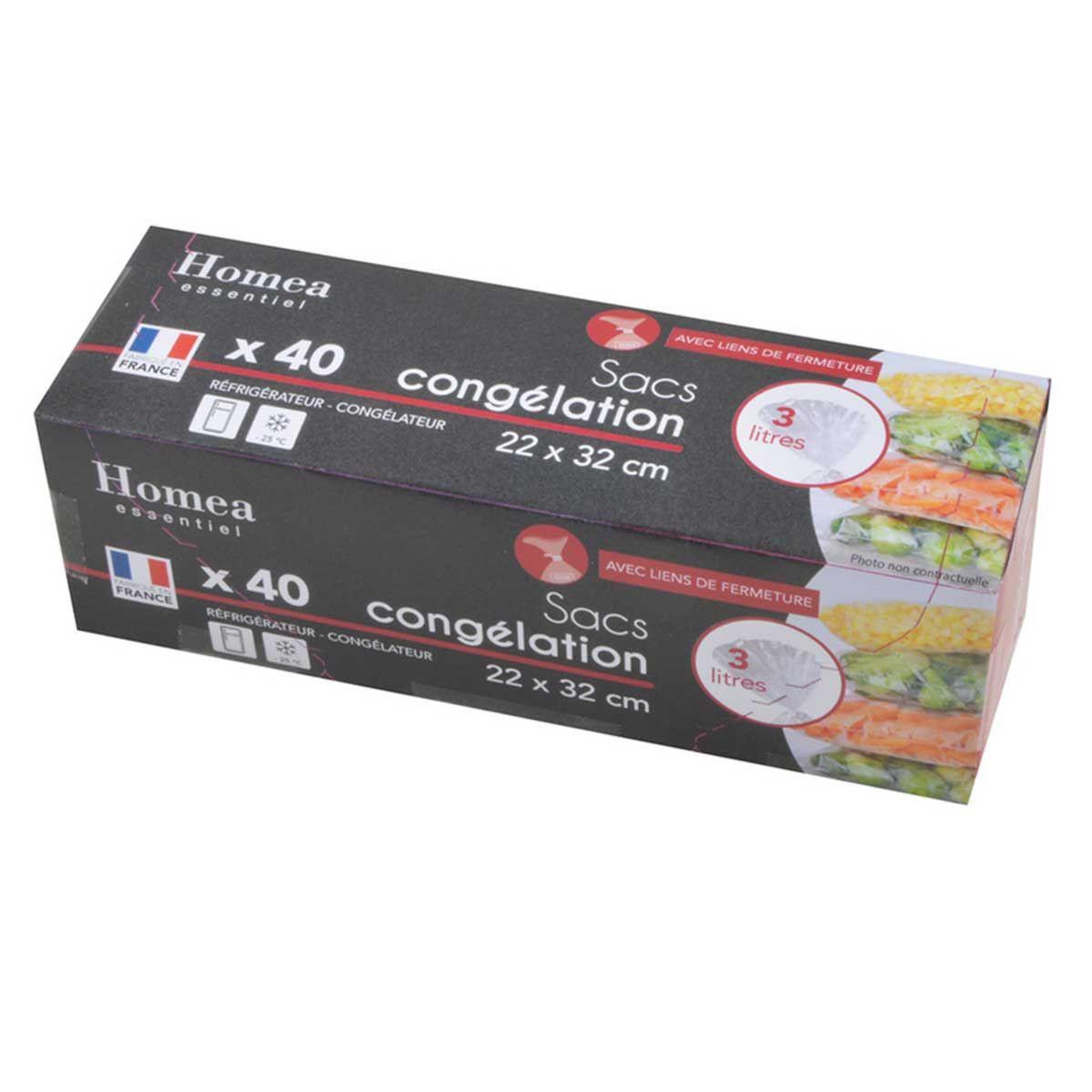 Voir la diapositive 1 : HOMEA Lot de 40 Sacs de Congélation  Liens  3L Transparent