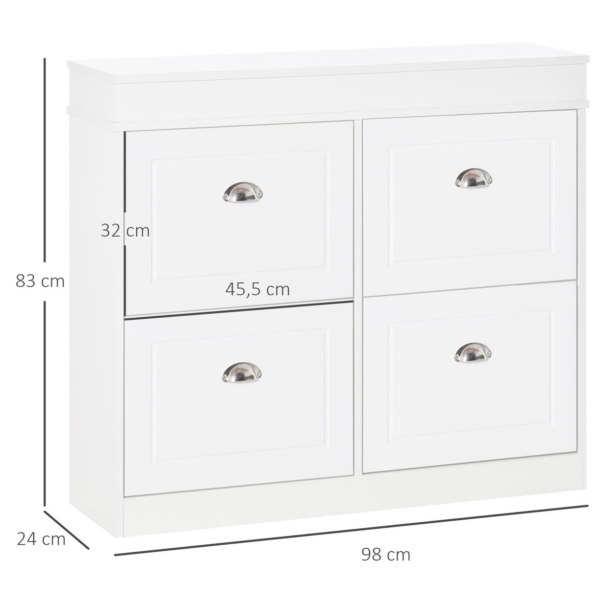 HOMCOM Armoire à chaussures meuble à chaussures rangement pour 32 paires dim. 98L x 24l x 83H cm  4 portes abattantes double niveau MDF blanc