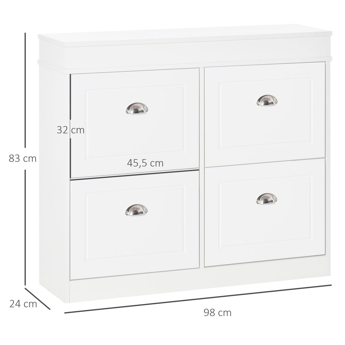 HOMCOM Armoire à chaussures meuble à chaussures rangement pour 32 paires dim. 98L x 24l x 83H cm  4 portes abattantes double niveau MDF blanc