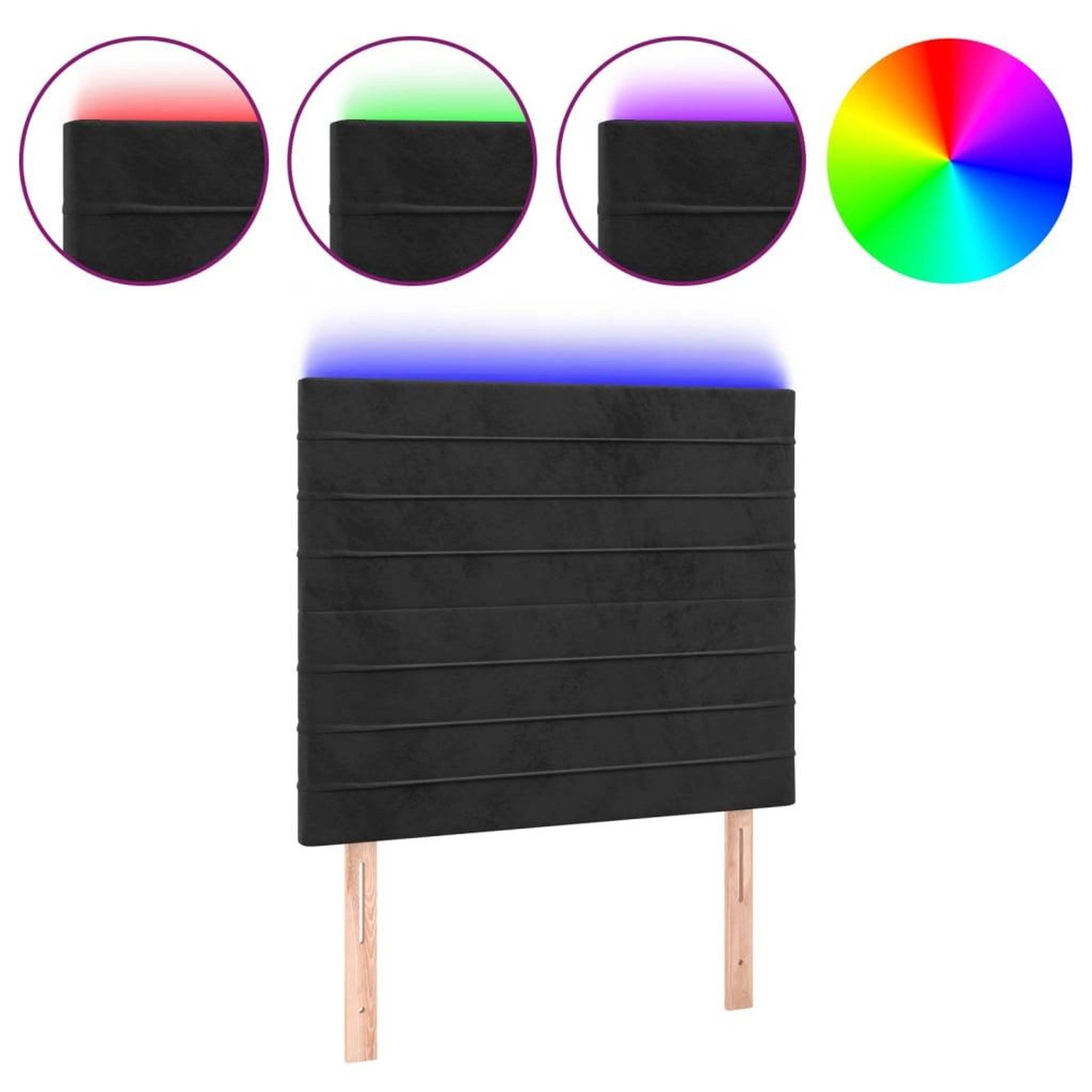 Voir la diapositive 2 : VIDAXL Tete de lit a LED Noir 80x5x118/128 cm Velours