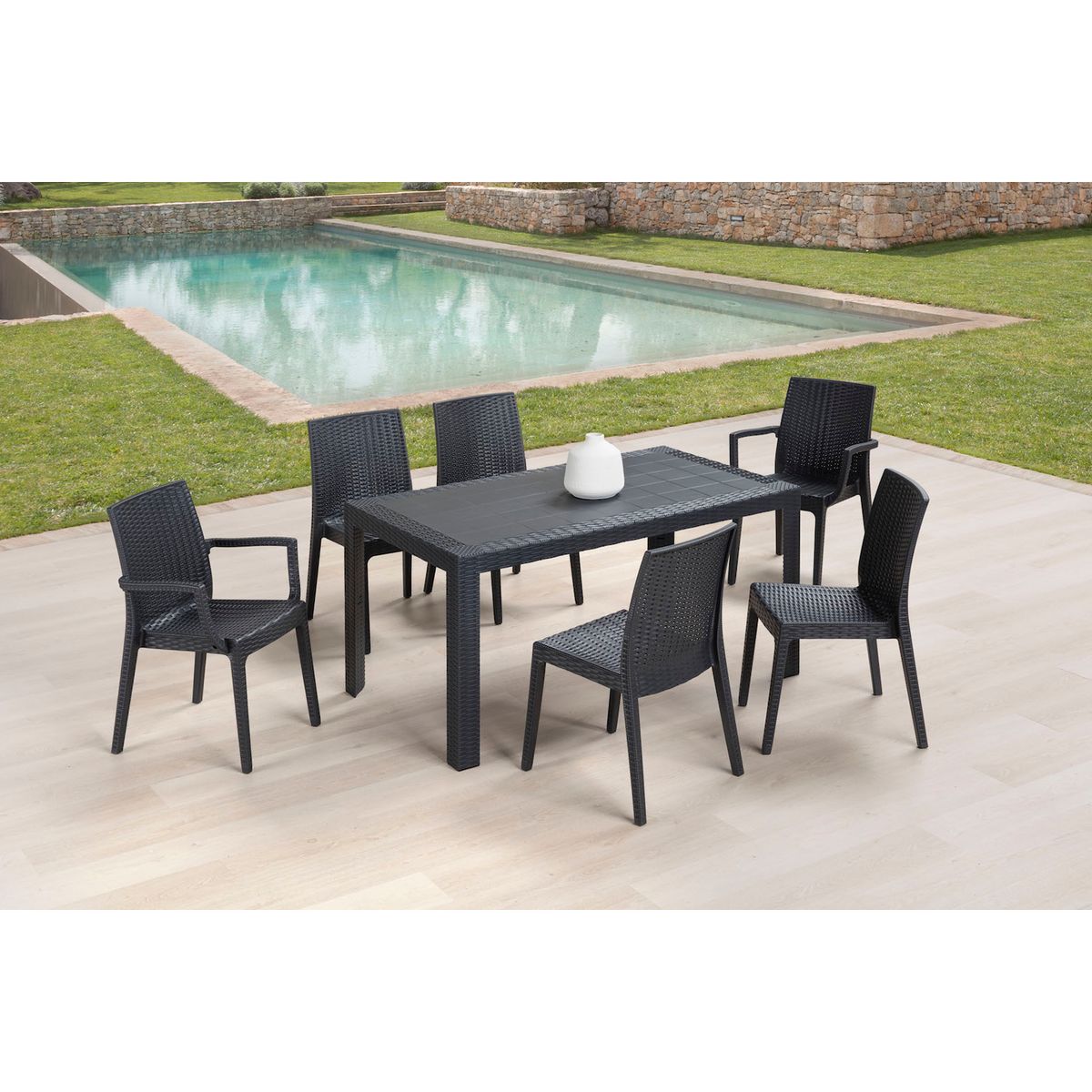 Salon de jardin - 6 places - Gris anthracite - URANO