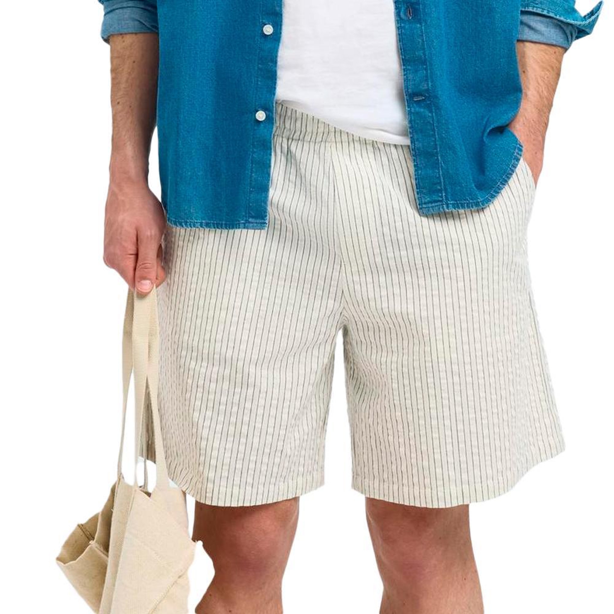 Selected Short Blanc à Rayures Homme Selected Loose. Coloris disponibles : Blanc