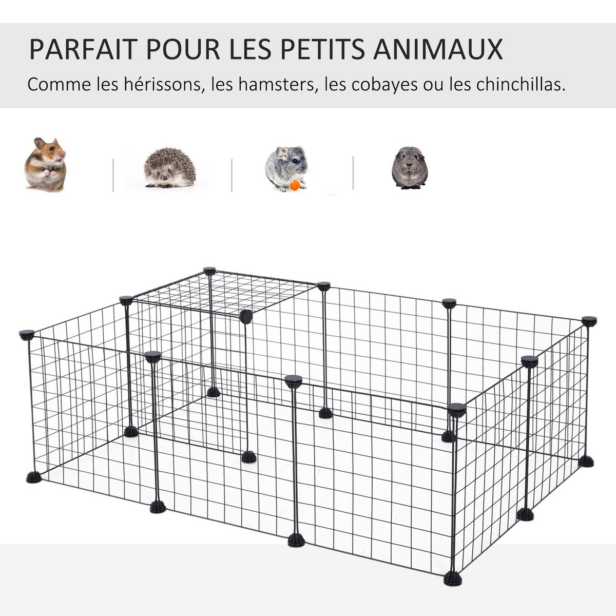 PAWHUT Cage parc enclos pour animaux domestiques L 106 x l 73 x H 36 cm bords arrondis fil métallique noir 55
