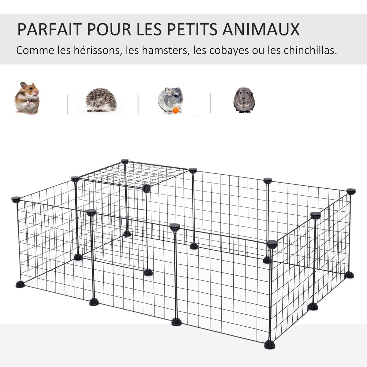 PAWHUT Cage parc enclos pour animaux domestiques L 106 x l 73 x H 36 cm bords arrondis fil métallique noir 55