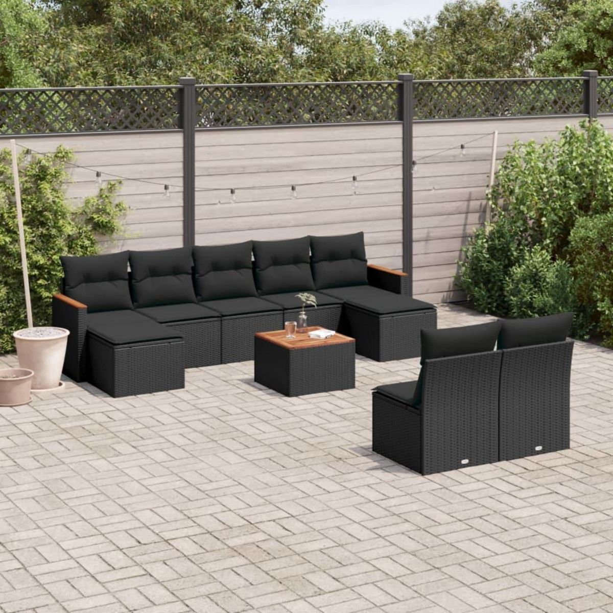VIDAXL Salon de jardin 10 pcs avec coussins noir resine tressee
