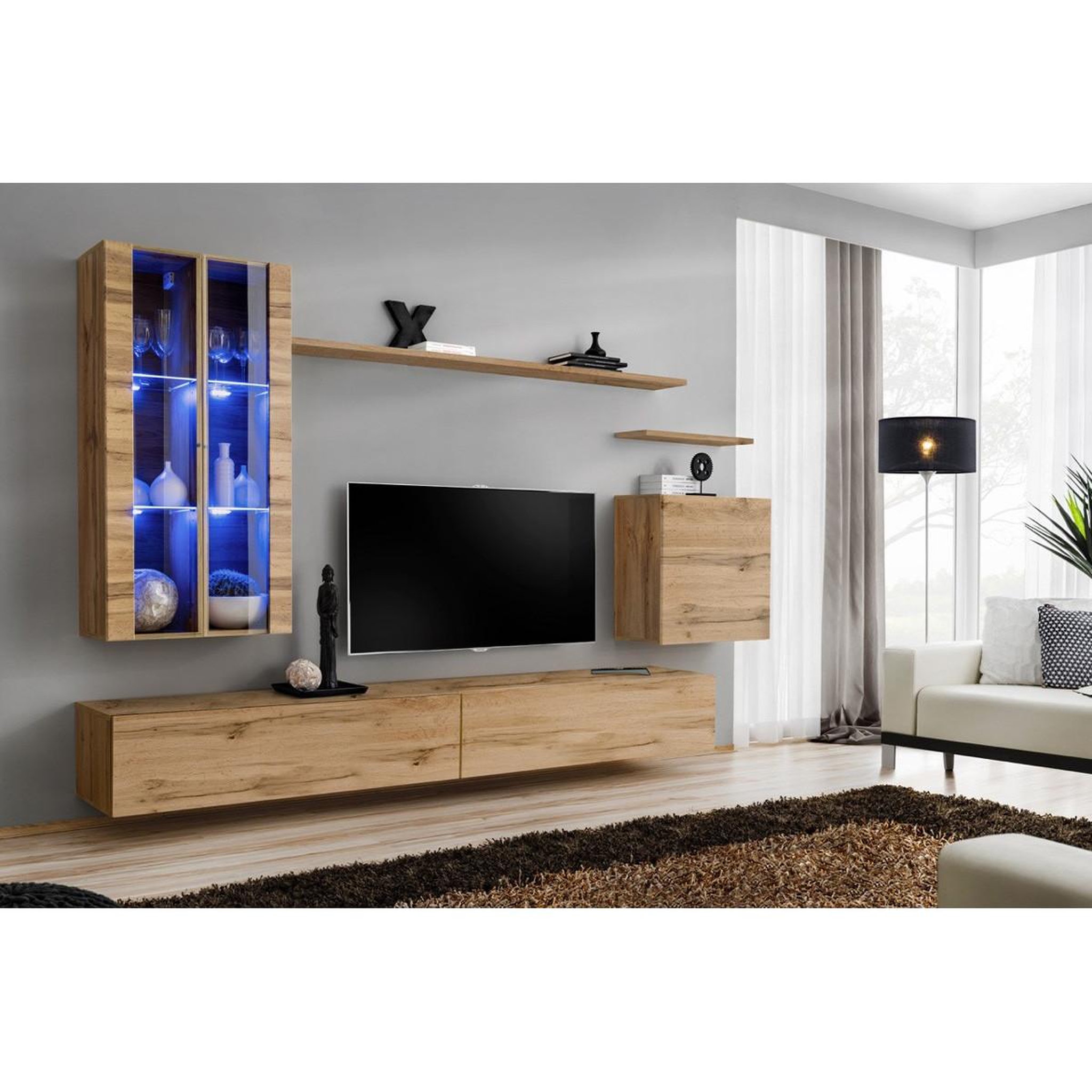 Voir la diapositive 2 : Paris Prix Meuble tv mural design  switch xii  270cm naturel