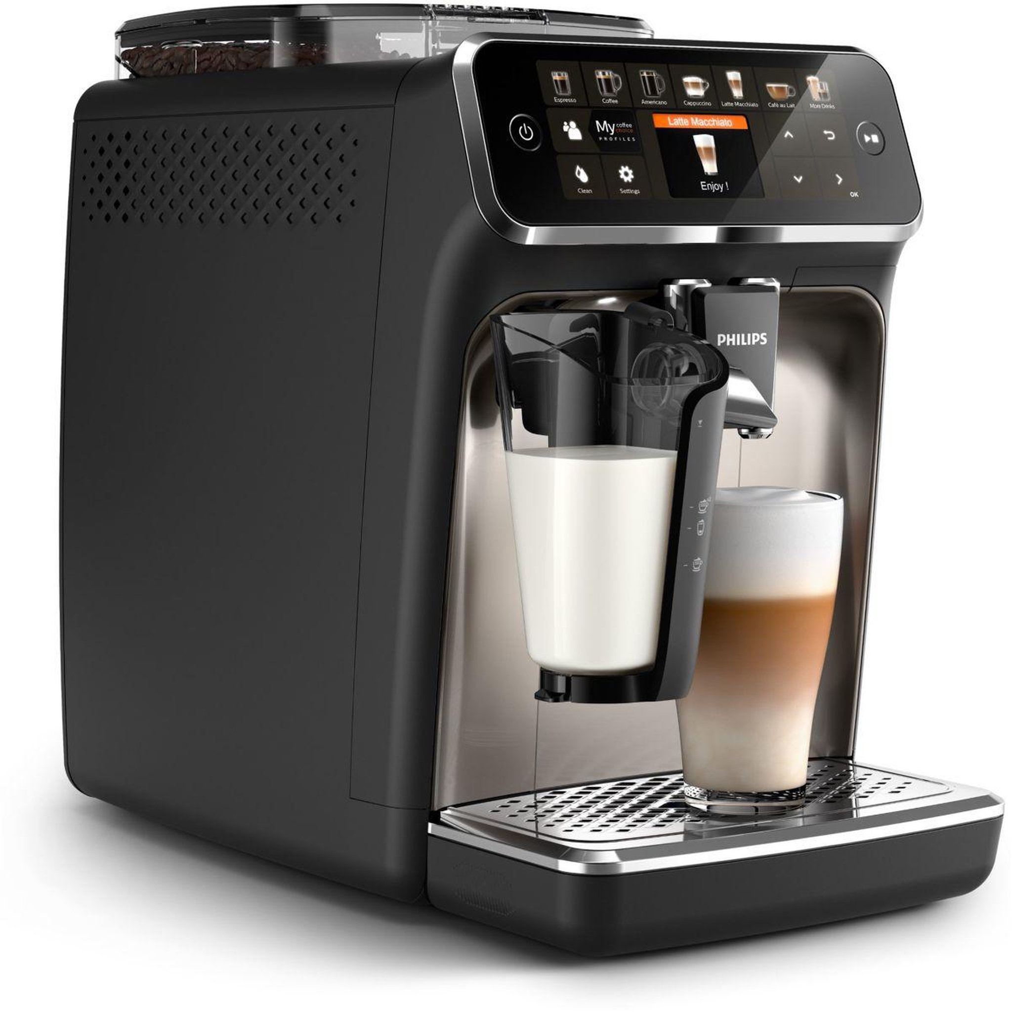 Voir la diapositive 3 : Philips Expresso broyeur ep5447/90 machine à café à grain grise série 5400 lattego