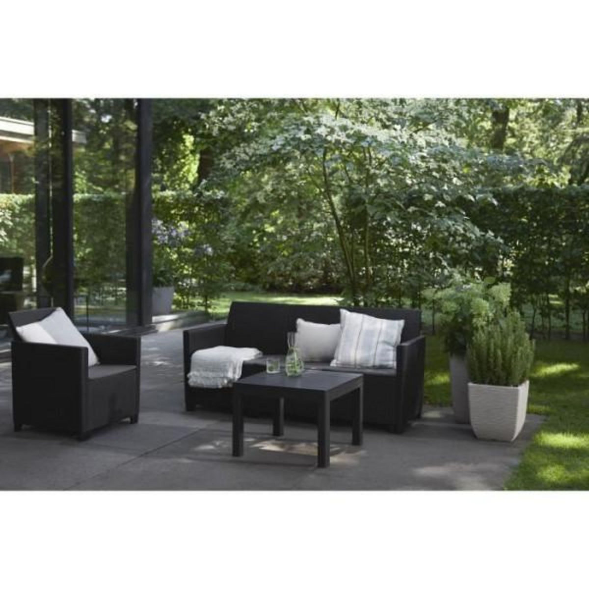 Keter Salon de jardin modulable en résine imitation rotin tressé - Noir - KETER - 4 personnes - MARIE