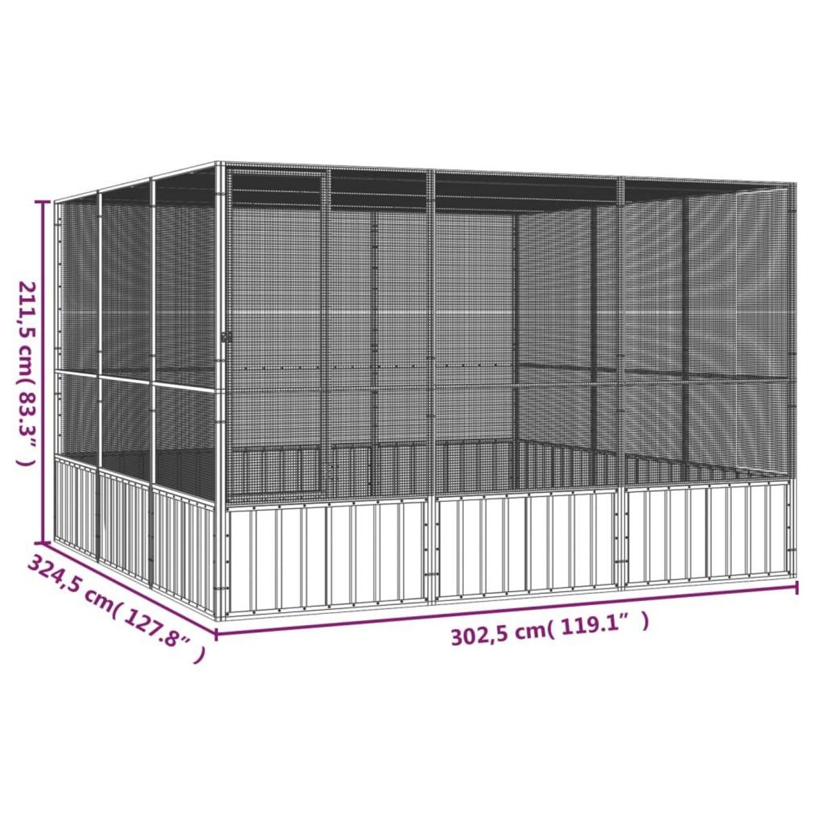 VIDAXL Cage a oiseaux Anthracite 302,5x324,5x211,5 cm Acier galvanise