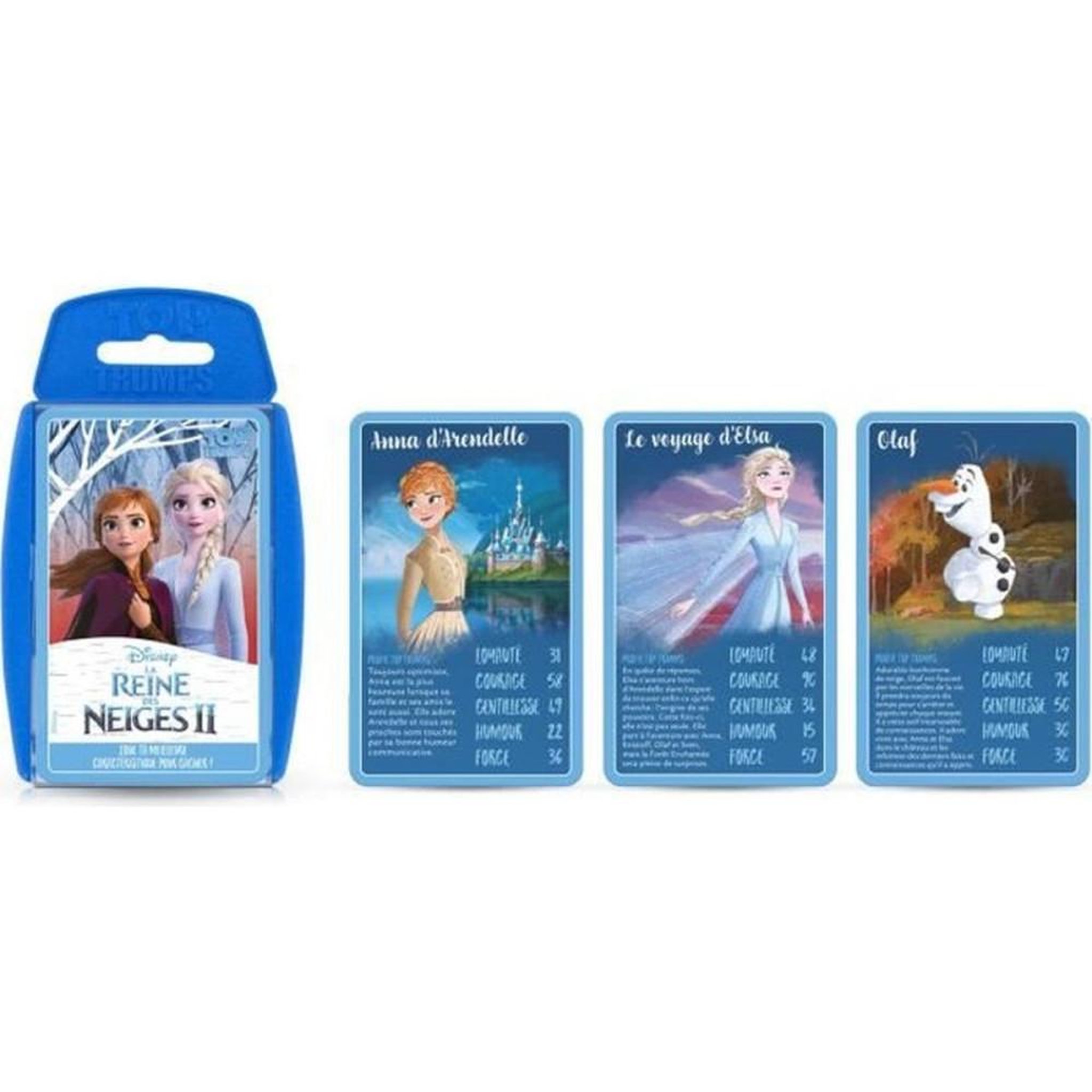 Winning Moves Jeu de cartes Top Trumps La Reine des Neiges 2, étui plastique bleu, 30 cartes, 2 à 6 joueurs, dès 6 ans