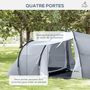 Voir la diapositive 5 : OUTSUNNY Tente de camping familiale 4-6 personnes 2 cabines 2 portes auvent 5,9L x 2,45l x 1,93H m rouge gris