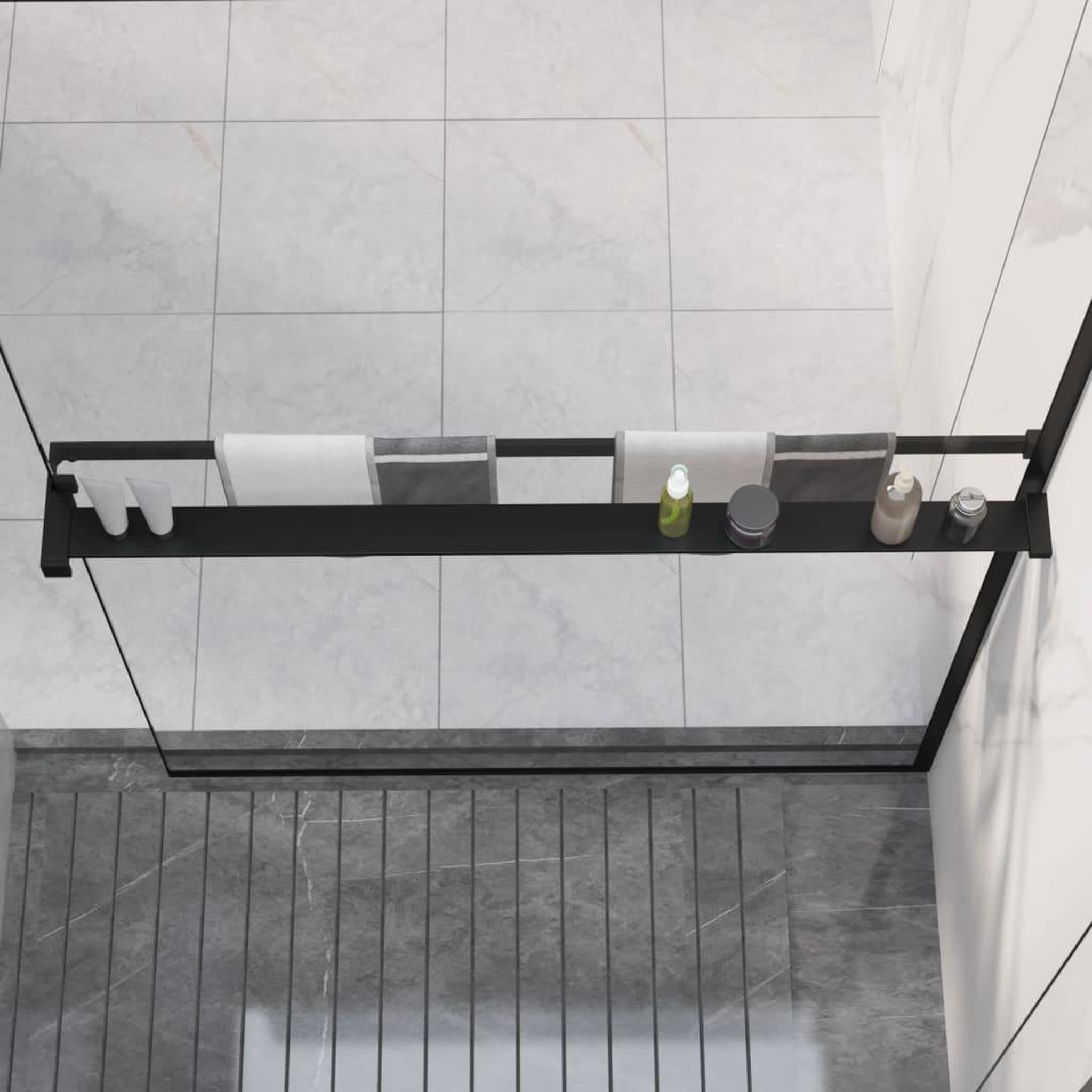Voir la diapositive 1 : VIDAXL Etagere de douche de paroi de douche a l'italienne Noir 100 cm