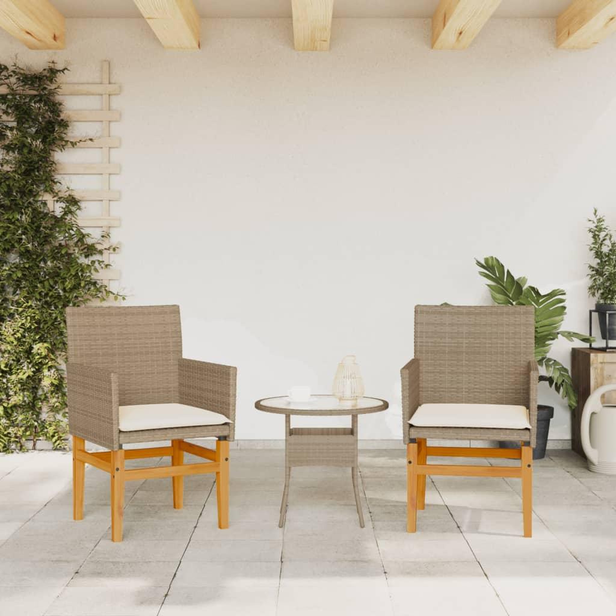Voir la diapositive 3 : VIDAXL Chaises de jardin coussins lot de 2 beige resine tressee bois