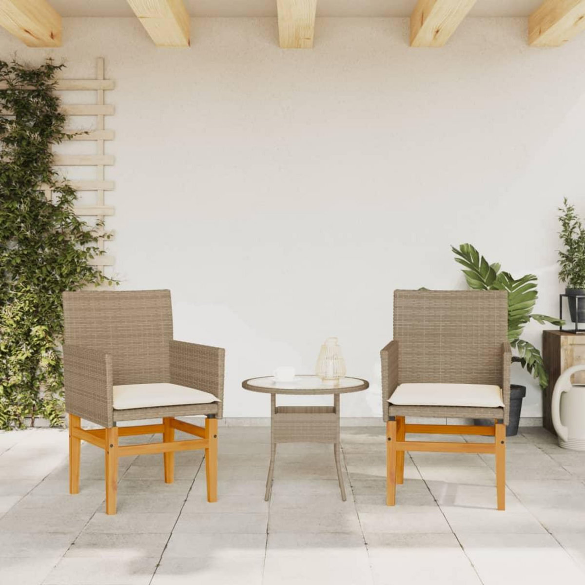 VIDAXL Chaises de jardin coussins lot de 2 beige resine tressee bois