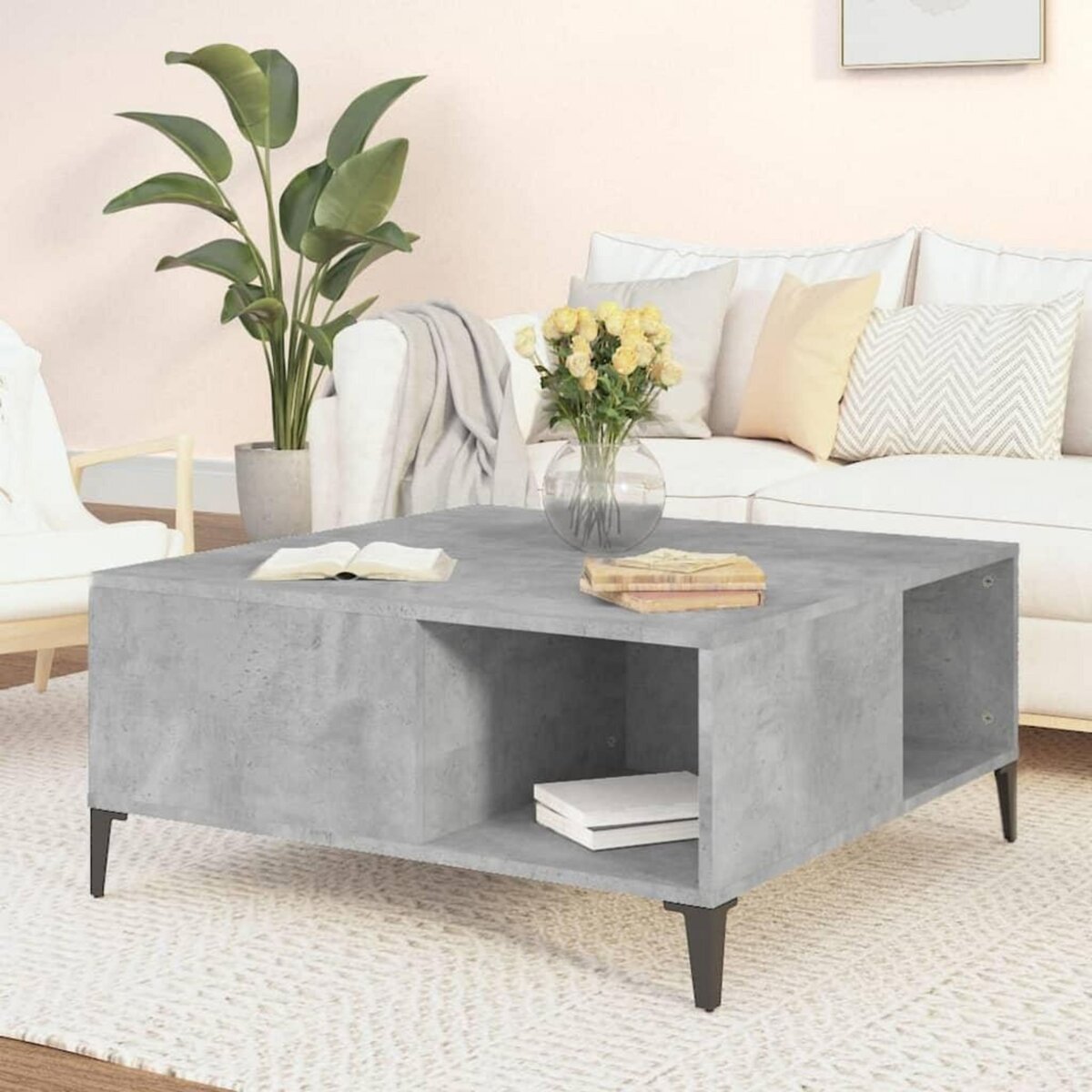 VIDAXL Table basse gris beton 80x80x36,5 cm bois d'ingenierie