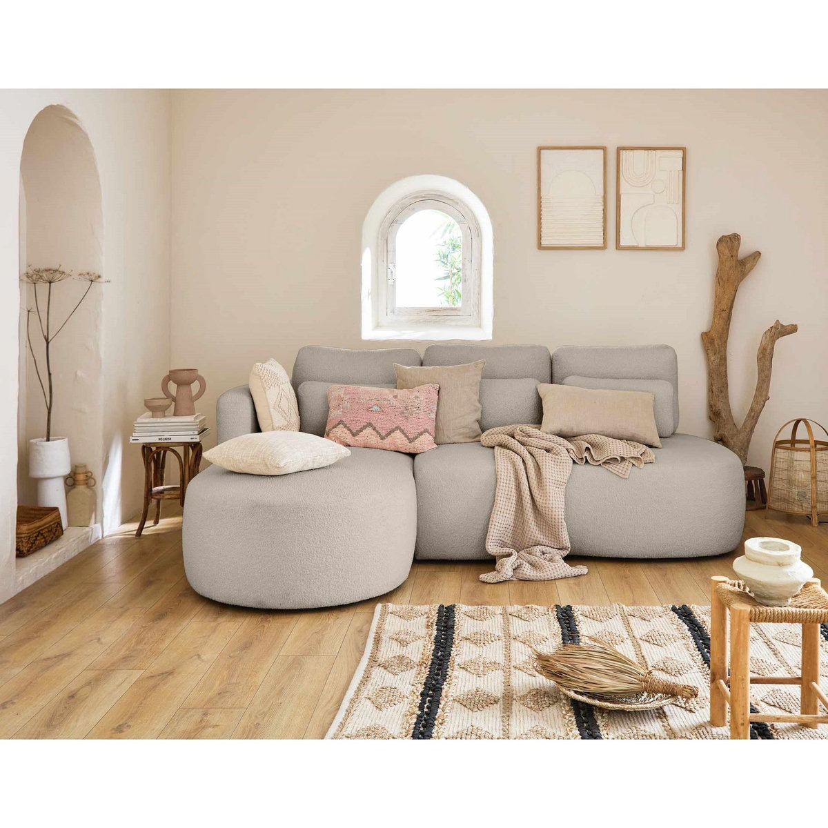 LISA DESIGN Mahina - canapé d'angle gauche - 4 places - convertible avec coffre - en tissu bouclette