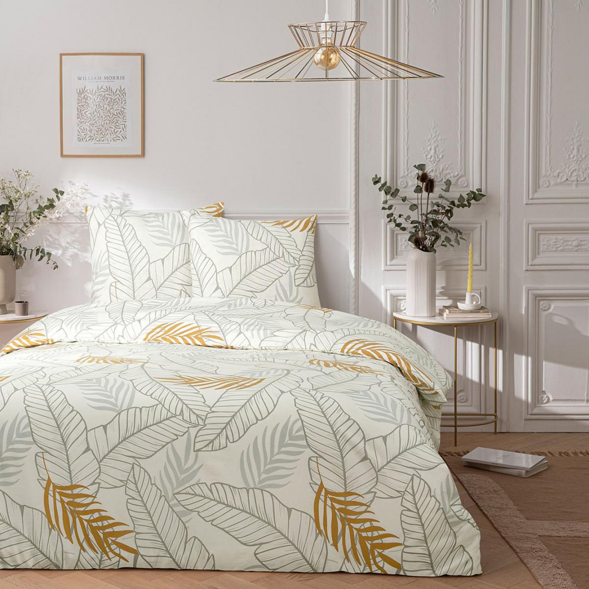 FUTURE HOME Parure de lit 2 personnes imprimé végétal