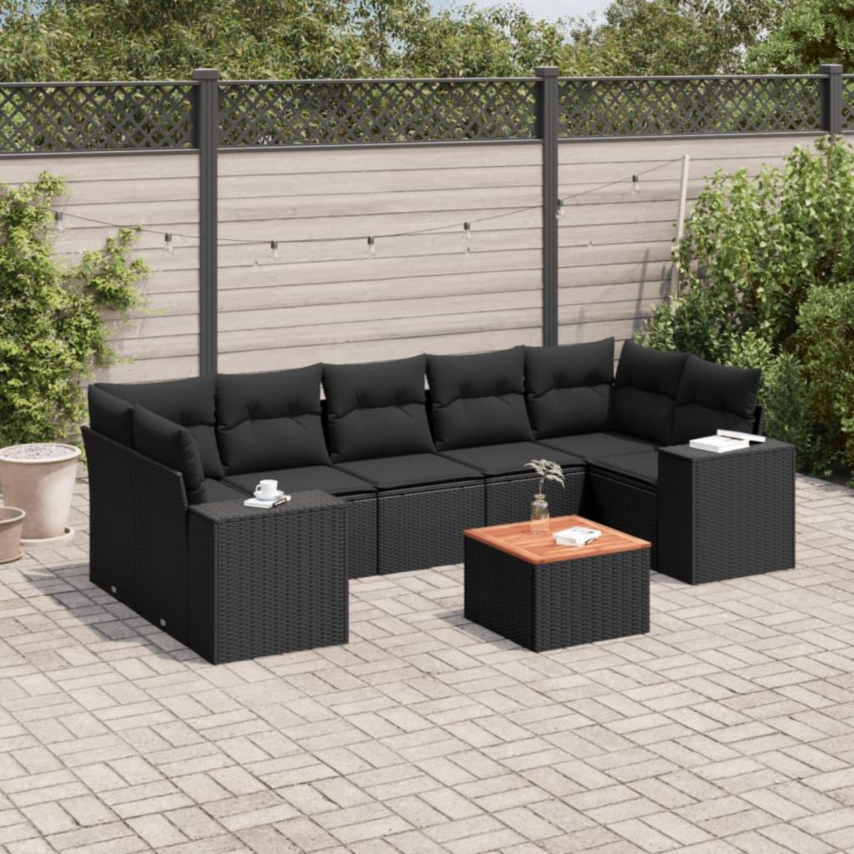 VIDAXL Salon de jardin 8 pcs avec coussins noir resine tressee