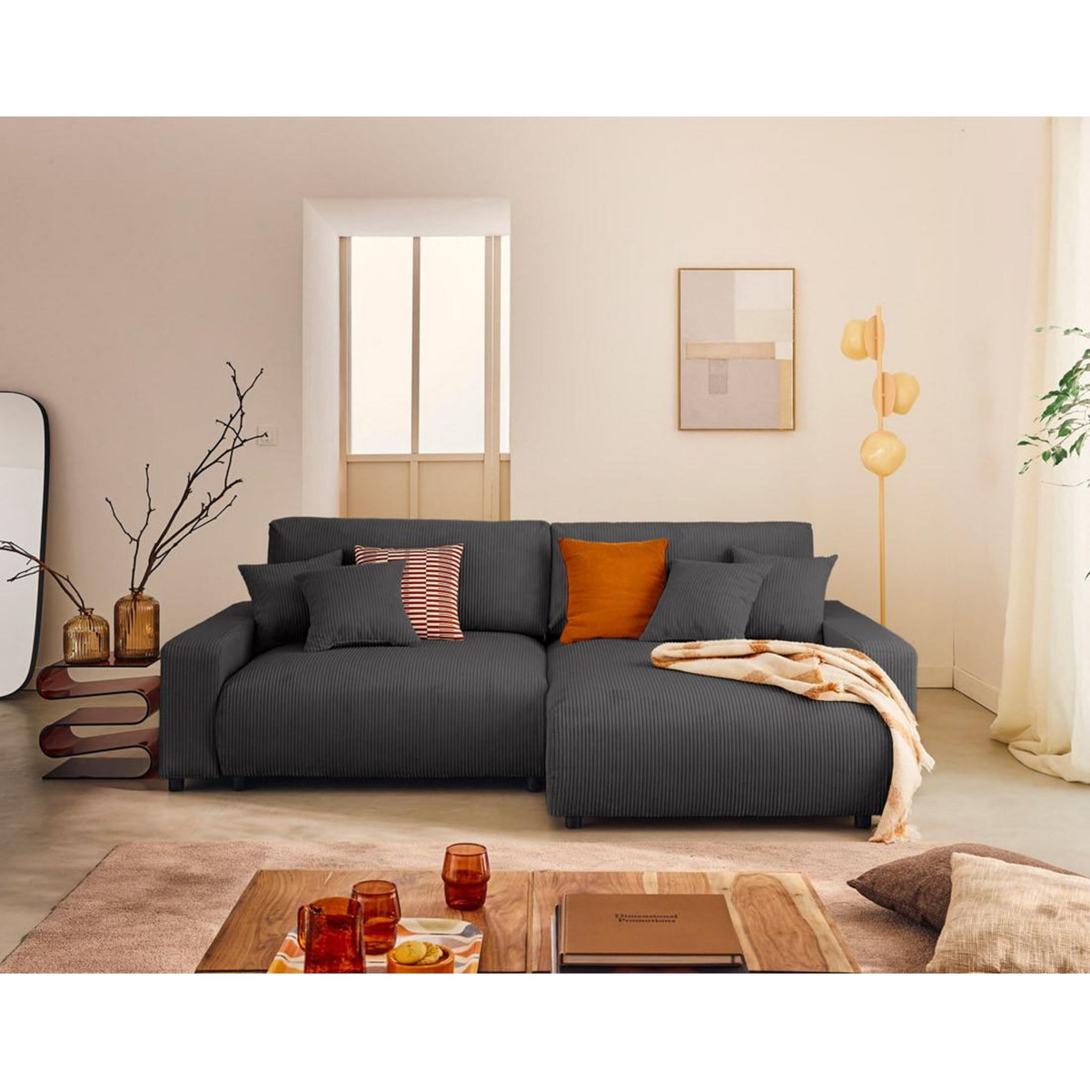 LISA DESIGN Pivoine - canapé d'angle 4 places réversible convertible avec 2 coffres en velours côtelé