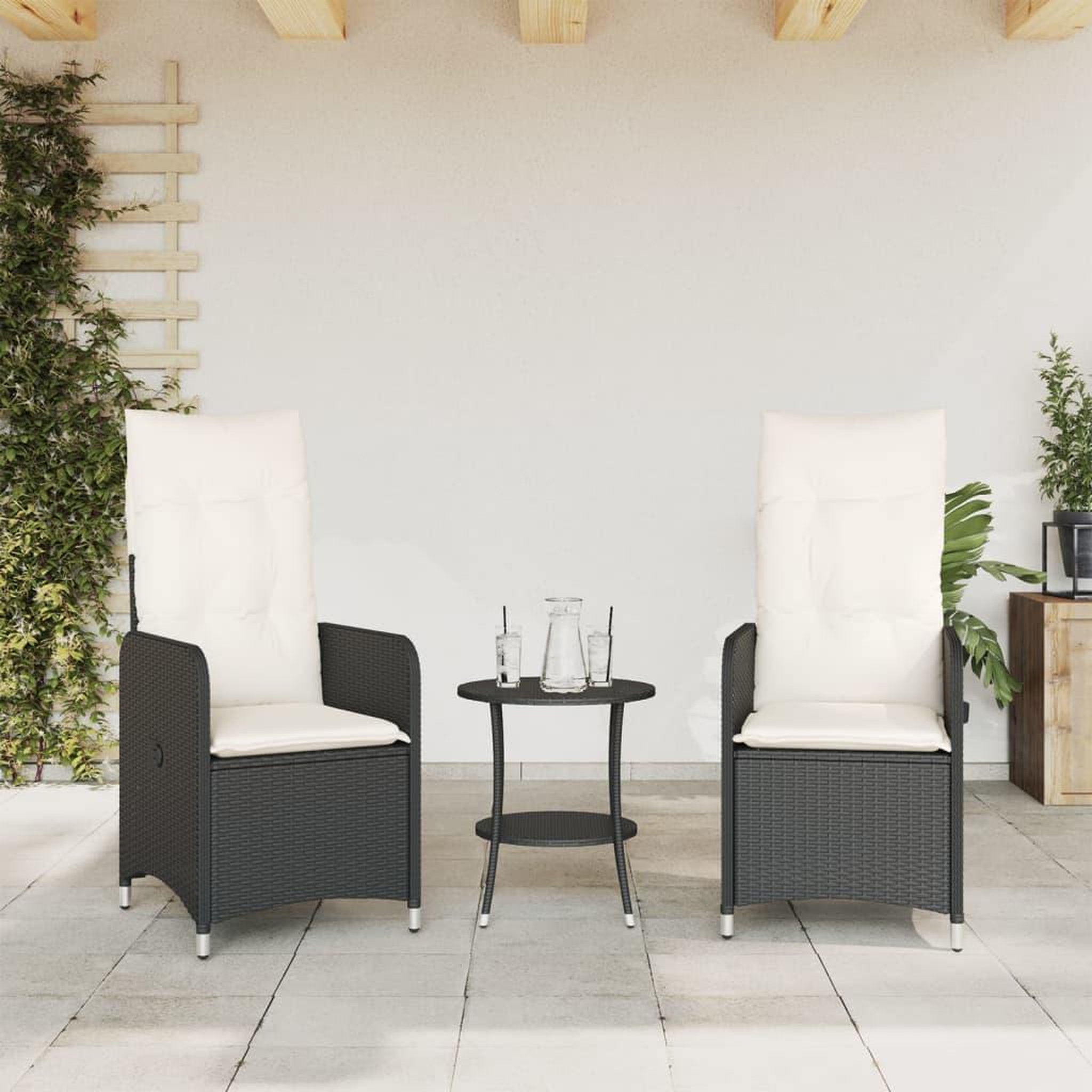 Voir la diapositive 3 : VIDAXL Chaises inclinables de jardin lot de 2 et coussins noir rotin