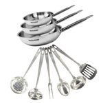 Fackelmann Set de 3 poêles de 20, 24 et 28 cm en inox et 6 ustensiles inox Fackelmann Eterna
