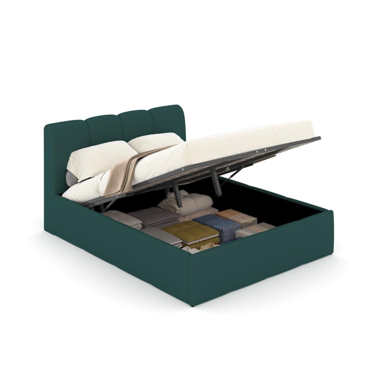 CONCEPT USINE Lit nuage coffre 160x200cm velours vert BALTIMORE