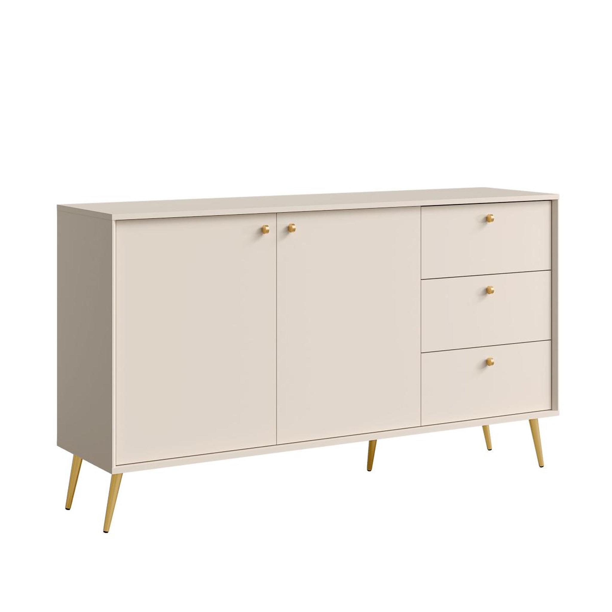 JLC KREATION Buffet bas beige cachemire et pied doré 160cm ezia