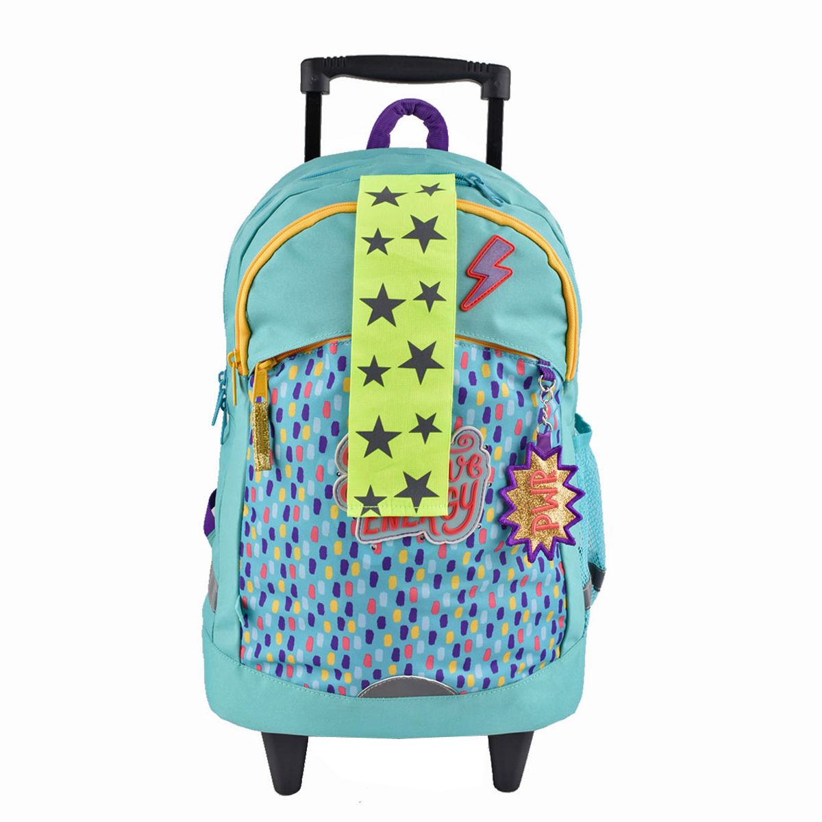 AUCHAN Sac à dos à roulettes bleu POSITIVE ENERGY avec leds