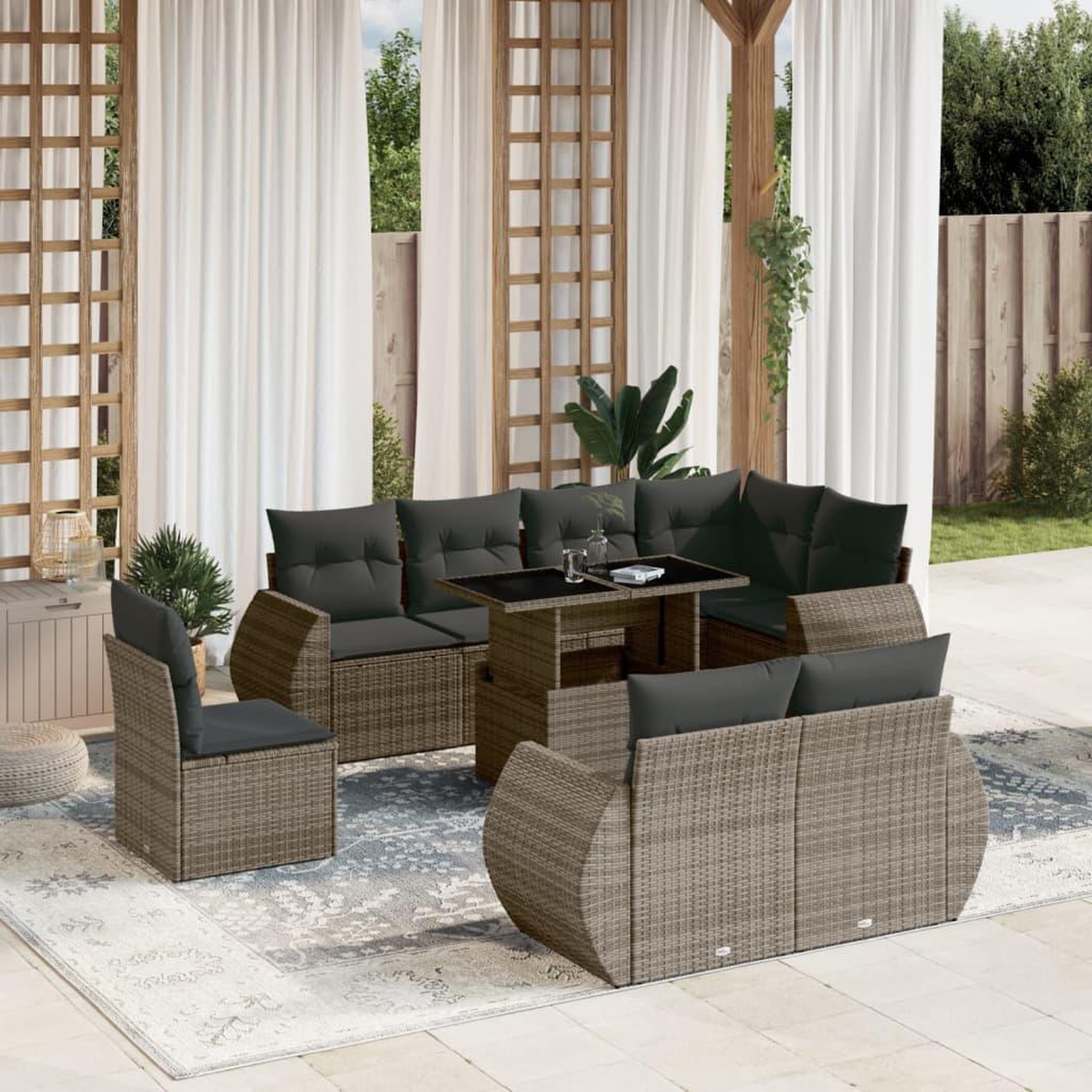 VIDAXL Salon de jardin 9 pcs avec coussins gris resine tressee