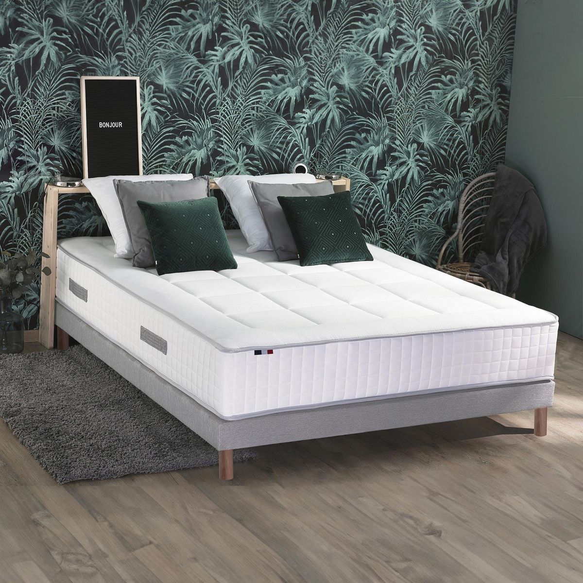 IDLITERIE Pack complet avec matelas 28 cm BELLAGIO 2, sommier, oreillers et couette