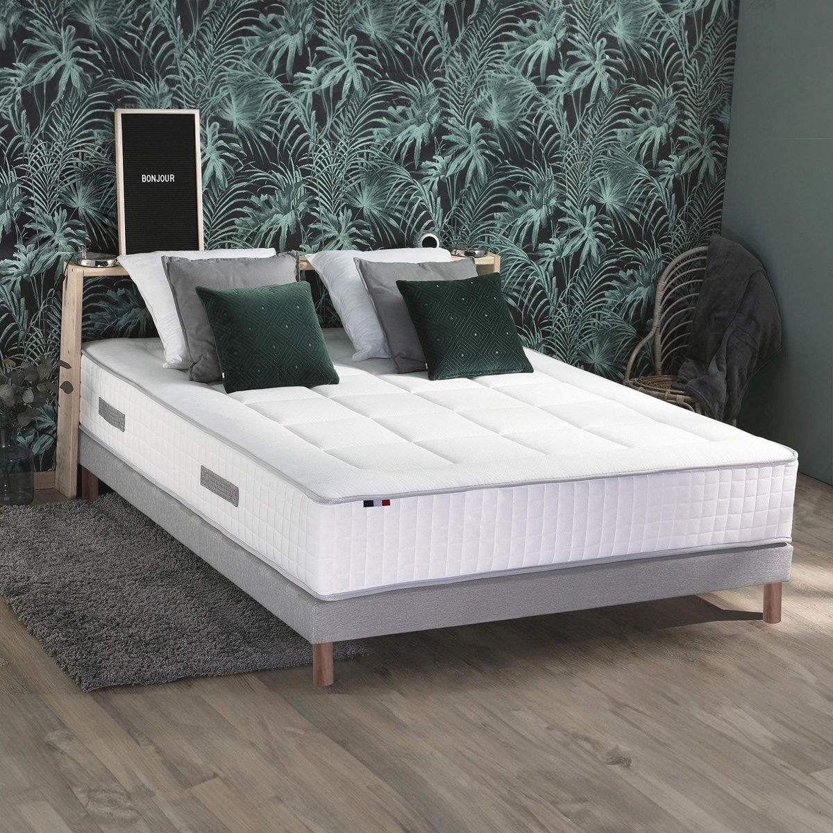 IDLITERIE Pack complet avec matelas 28 cm BELLAGIO 2, sommier, oreillers et couette