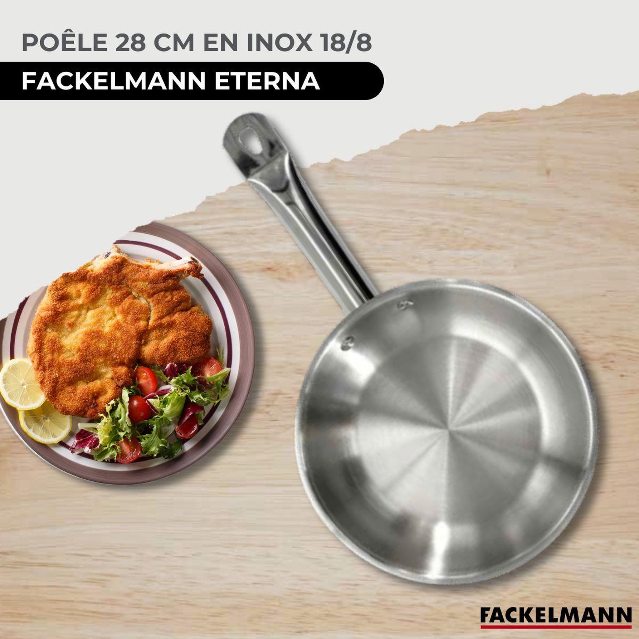 Voir la diapositive 2 : Fackelmann Set de 2 poêles 24 et 28 cm en inox, 2 couvercles verre et 6 ustensiles inox fackelmann eterna