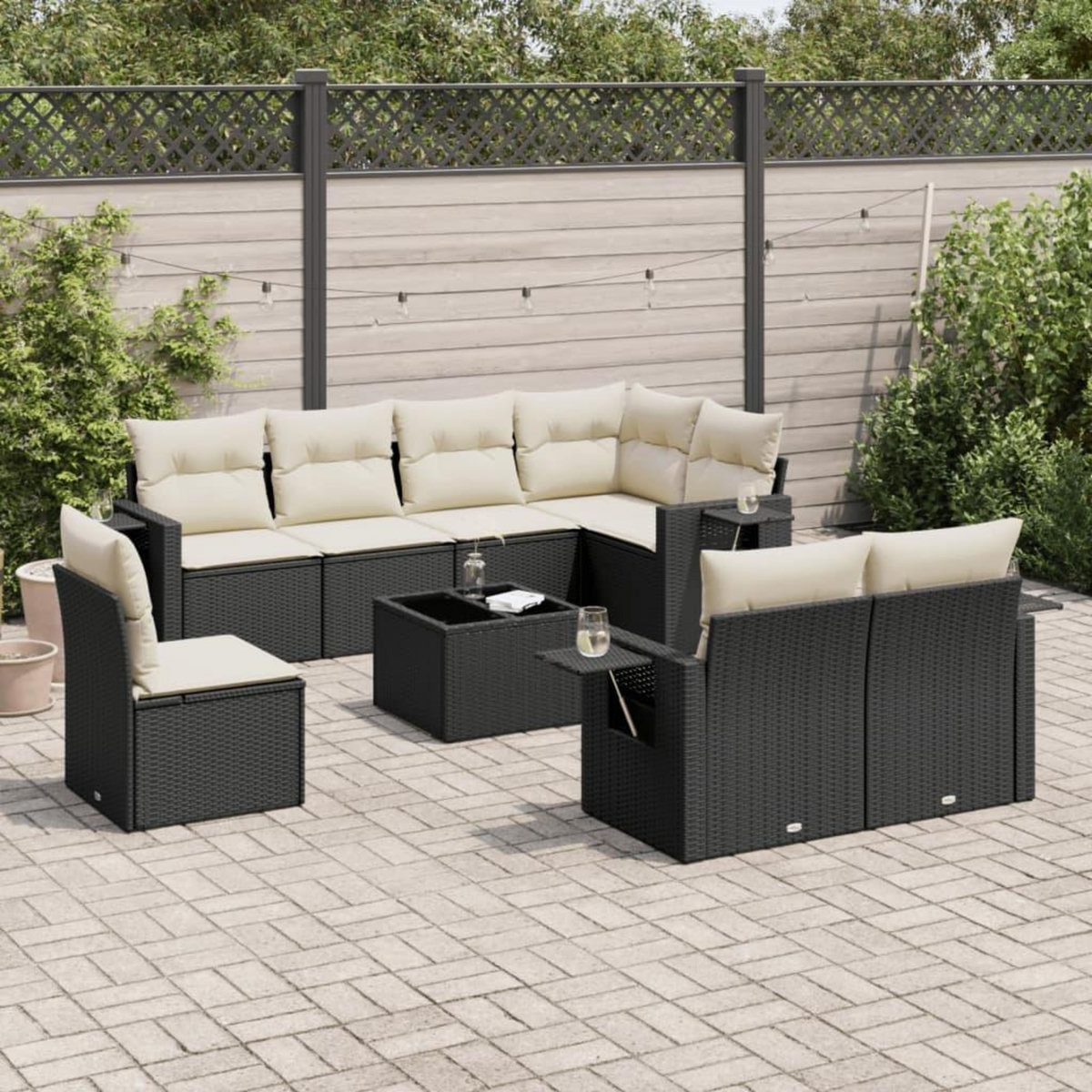 VIDAXL Salon de jardin 9 pcs avec coussins noir resine tressee