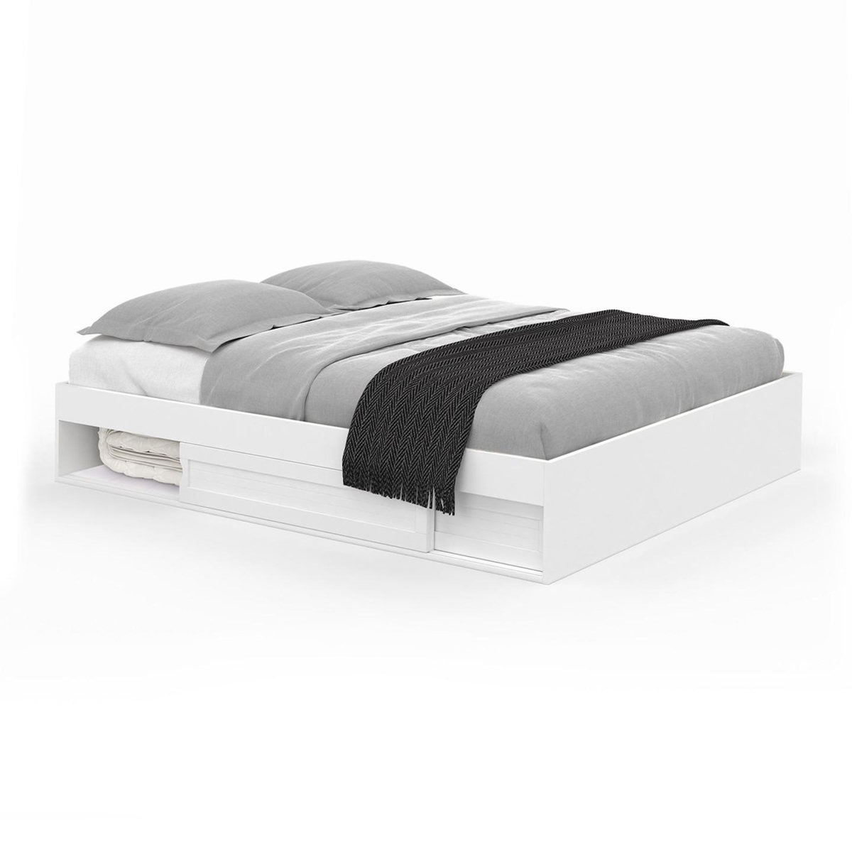 ID MARKET Cadre de lit double SALEM avec rangements et sommier 140 x 190 cm blanc