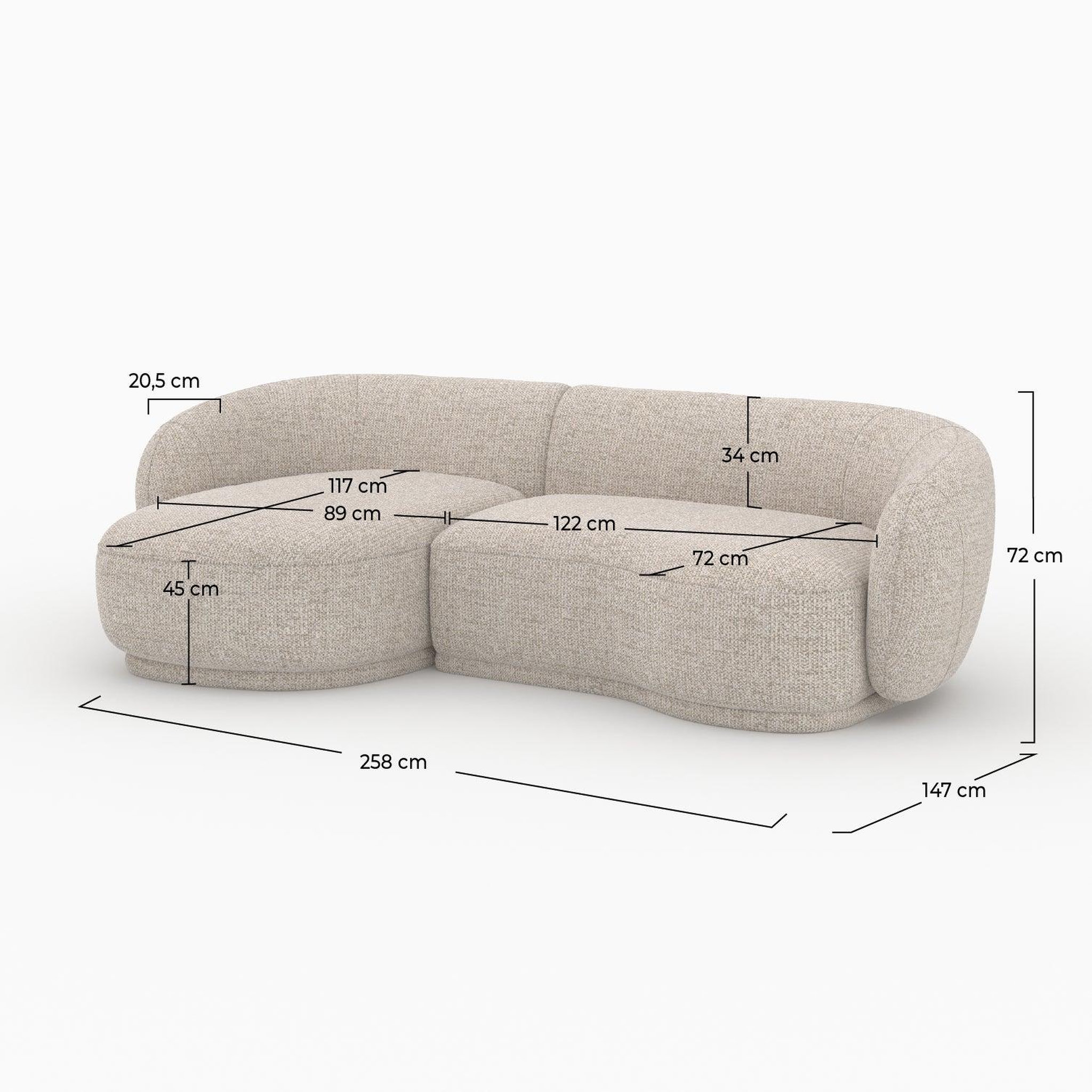 Voir la diapositive 4 : MAISON PAVANE Canapé d'angle modulable 4 places en tissu beige chiné-nova