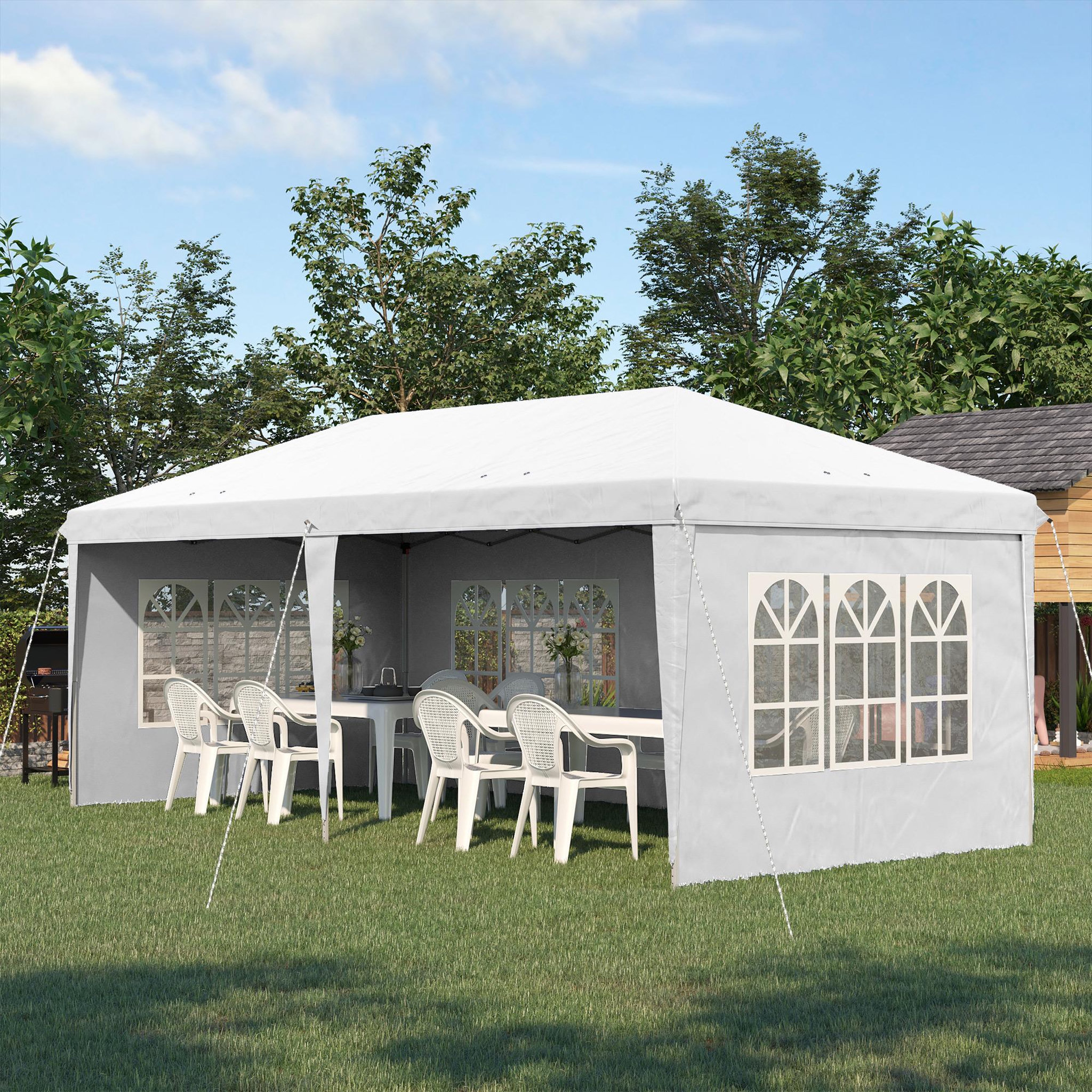Voir la diapositive 2 : OUTSUNNY Tonnelle pop up pliante - barnum pliable - 4 cotés démontables - 4 fenêtres - acier oxford haute densité blanc