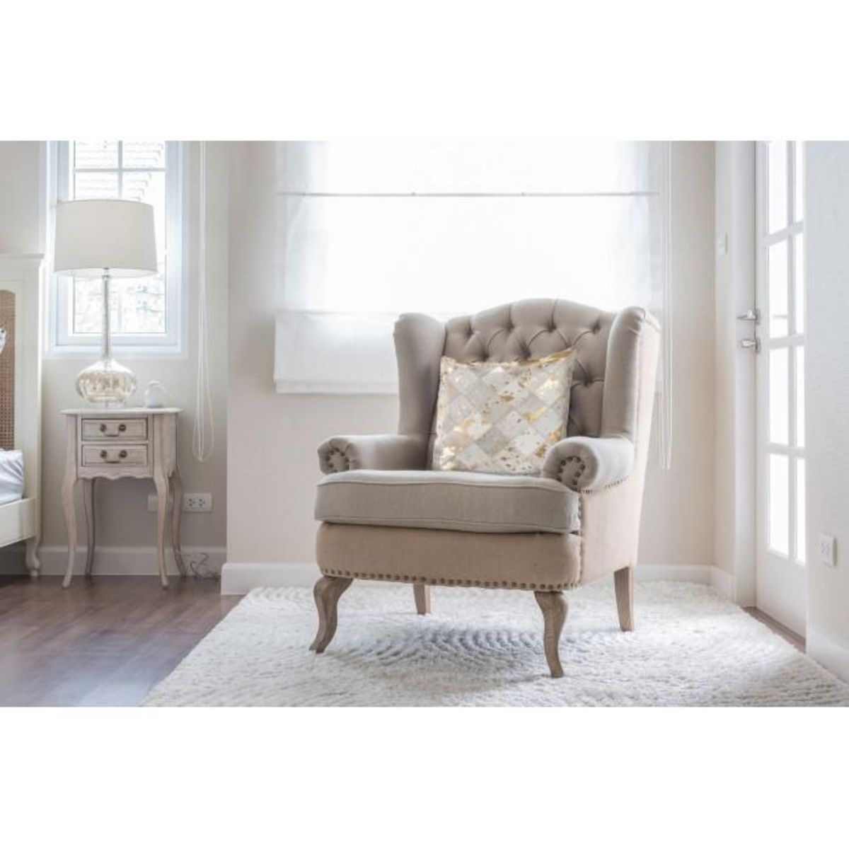 Paris Prix Coussin en Cuir  Lavish  45x45cm Ivoire & Or