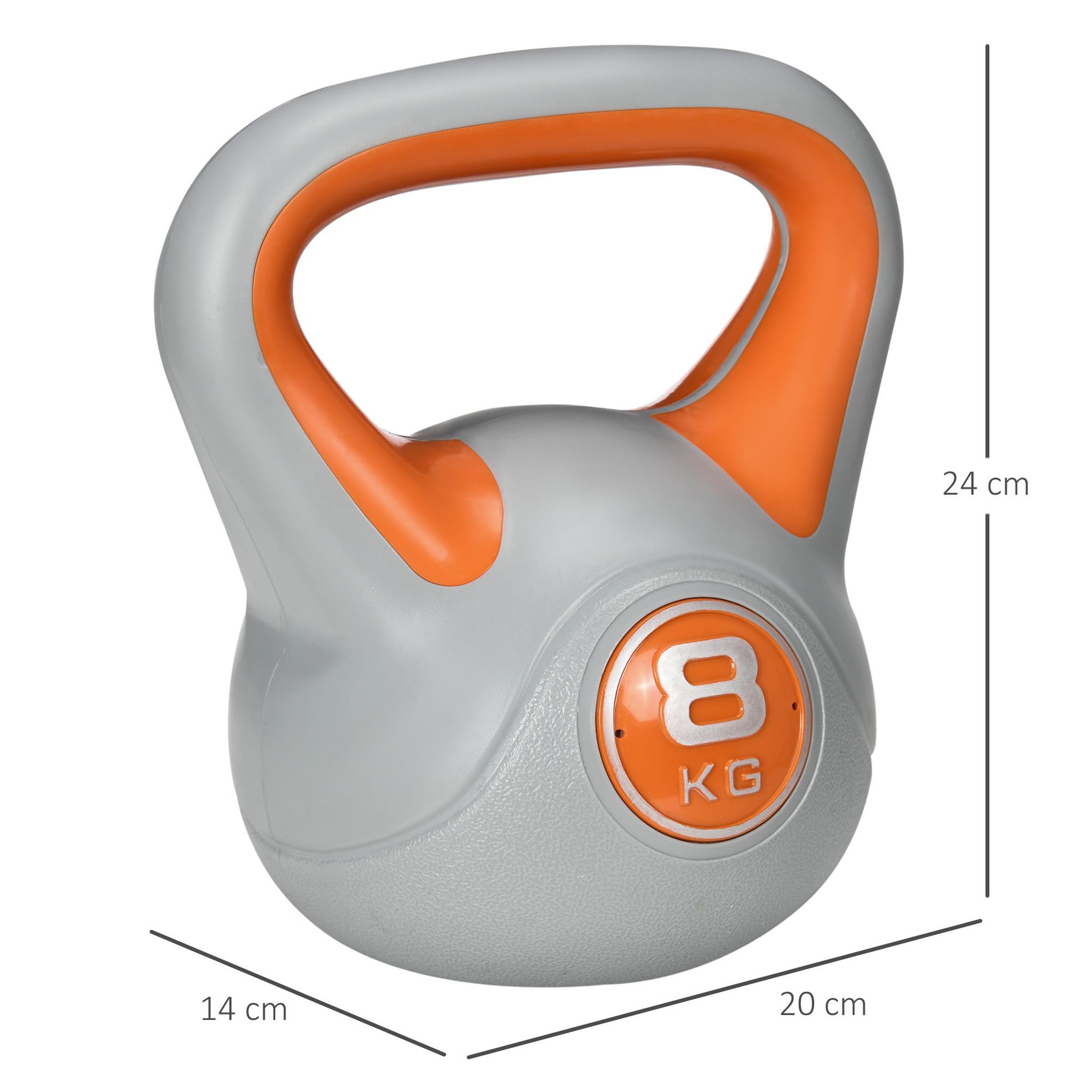 Voir la diapositive 3 : HOMCOM Kettlebell 8 kg - haltère boule - poignée ergonomique - pu gris orange
